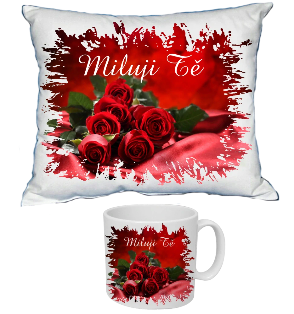 Moon River Svatý Valentýn Miluji Tě růže polštářek 30x40 cm a hrneček 330 ml