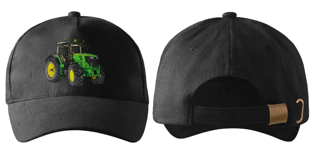 kšiltovka s traktorem John Deere 6210R černá